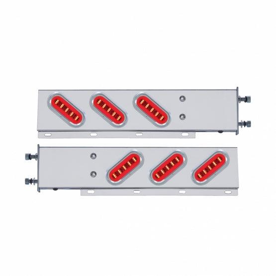 3-3/4" Bolt Pattern SS Spring Loaded Bar With 6X 22 Red LED 6" Oval GloLight &amp; Visor -Clear Lens (Pair)