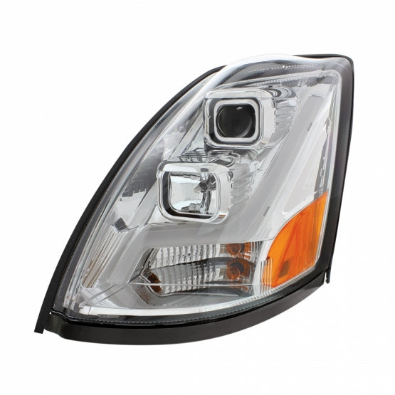 Chrome Projection Headlight With LED Position Light Bar For 2003-2017 Volvo VN/VNL - Driver