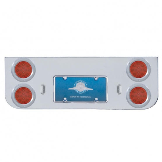 Chrome Rear Center Panel With Four 12 LED 4" Reflector Lights & Bezels - Red LED/Red Lens