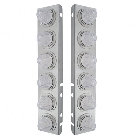 SS Front Air Cleaner Bracket With 12X 11 LED Watermelon Lights &amp; Bezels For Peterbilt-Amber LED/Clear Lens
