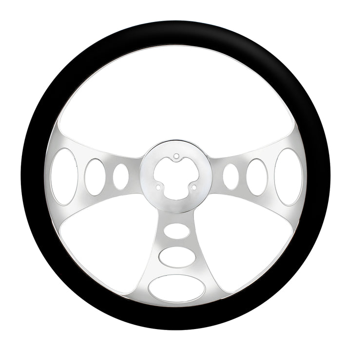 18" Chrome Aluminum "Chopper" Style Steering Wheel With Black Leather Rim