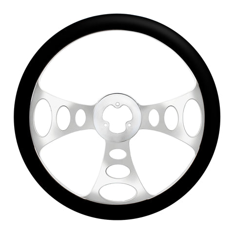 18" Chrome Aluminum "Chopper" Style Steering Wheel With Black Leather Rim