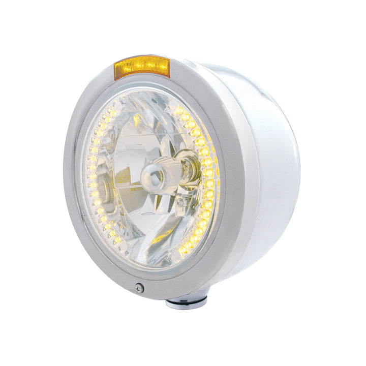 Stainless Steel Bullet Half Moon Headlight H4 With Amber LED &amp; Dual Mode LED Signal-Amber Lens
