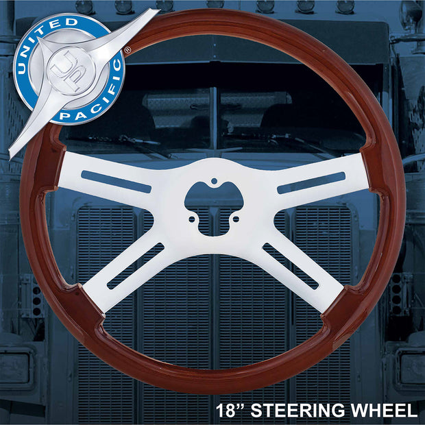 18" Chrome Steering Wheel With Skull Accent - Wood