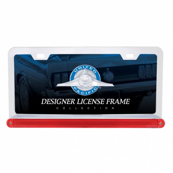 Chrome License Plate Frame With 24 LED 12" GloLight Bar - Red LED/Red Lens