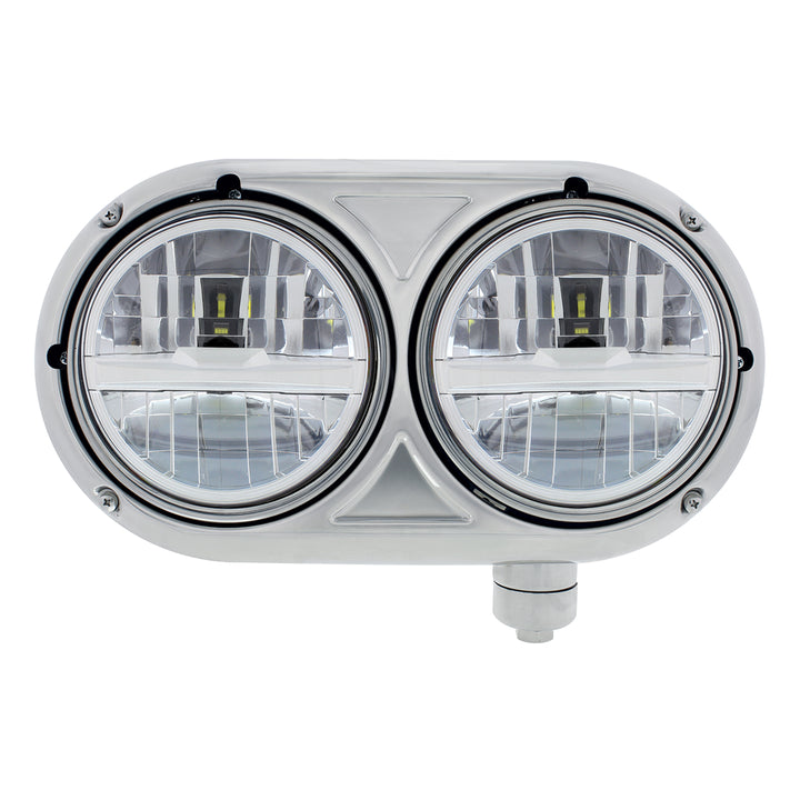 Headlight Assembly With 304 SS Housing &amp; LED Headlights With Chrome Inner Bar For Peterbilt 359 - Passenger