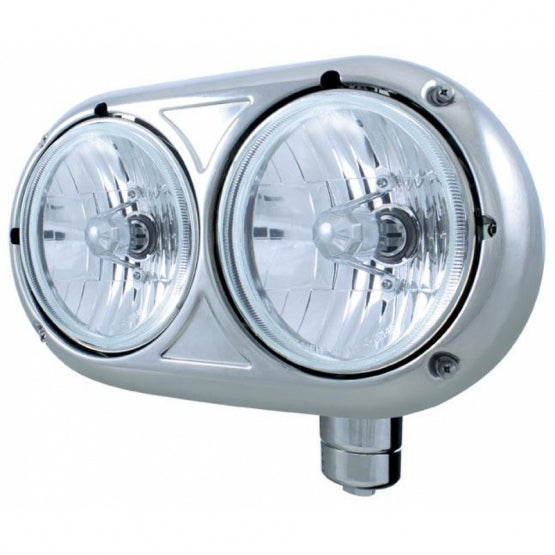 Headlight Assembly With Crystal Halogen Bulbs &amp; 304 SS Housing For Peterbilt 359 - Passenger