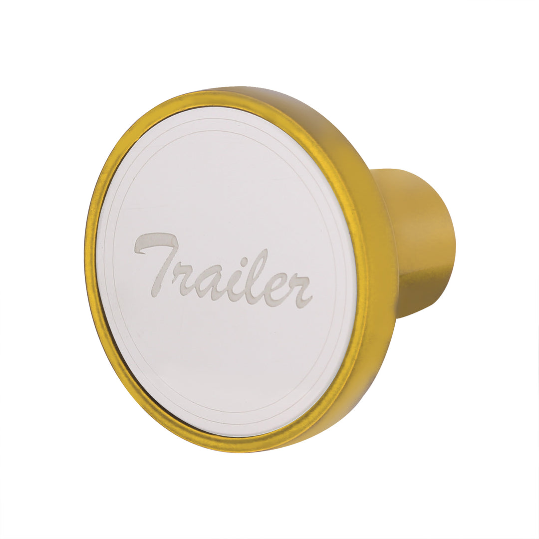 Aluminum Screw-On Air Valve Knob With Stainless Trailer Plaque - Electric Yellow