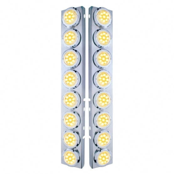 SS Front Air Cleaner Bracket With 16X 9 LED 2" Reflector Lights &amp; Bezels For Peterbilt-Amber LED/Clear Lens