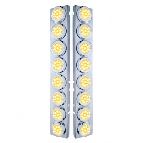 SS Front Air Cleaner Bracket With 16X 9 LED 2" Reflector Lights & Bezels For Peterbilt-Amber LED/Clear Lens