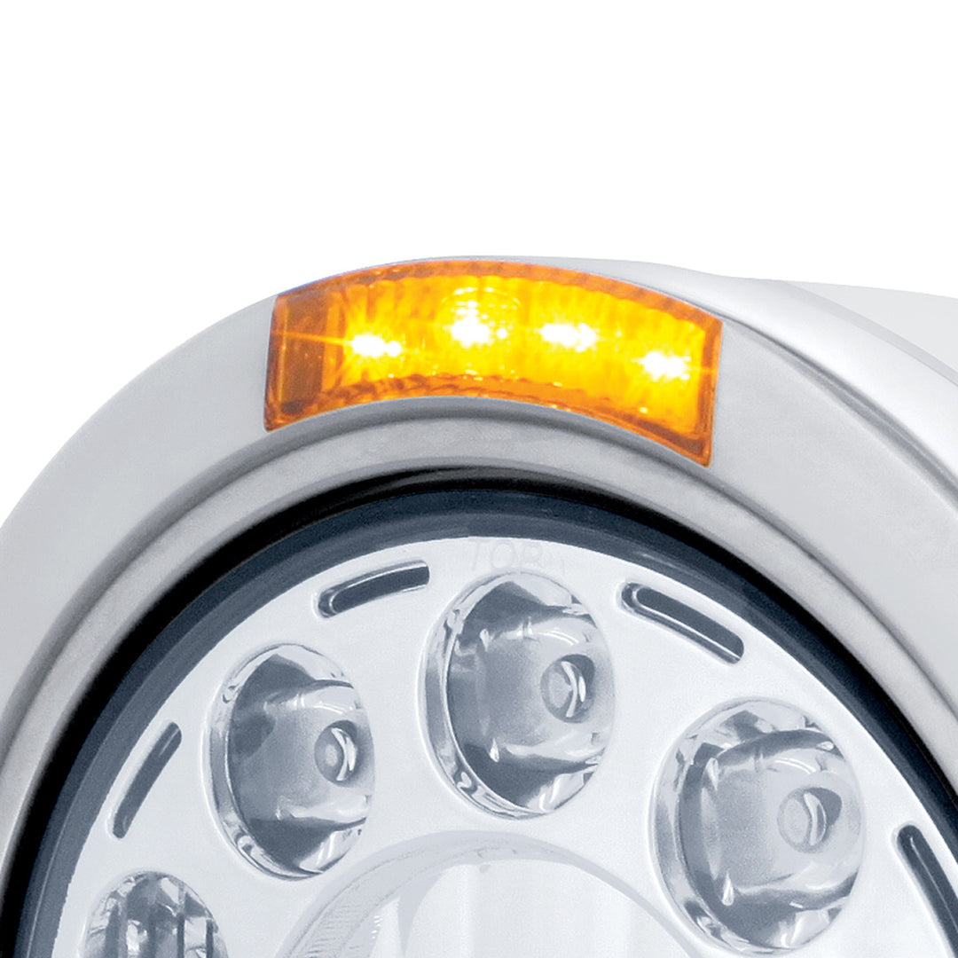 Stainless Bullet Half Moon Headlight 11 LED Bulb &amp; Dual Mode LED Signal - Amber Lens