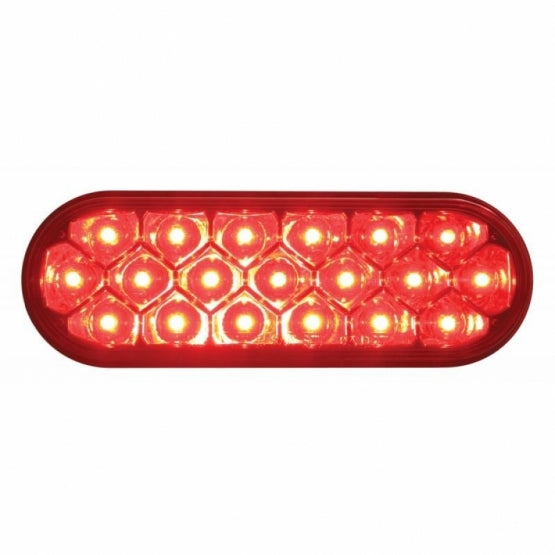 Stainless Top Mud Flap Plate With 3X 19 LED 6" Oval Lights &amp; Grommets - Red LED/Red Lens (Each)