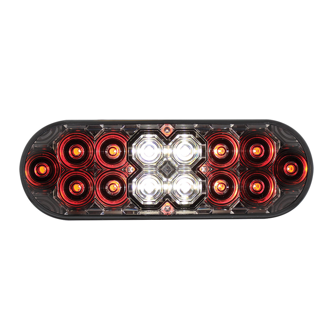 6" Oval Combo Light With 14 LED Stop, Turn &amp; Tail &amp; 16 LED Back-Up - Red LED/Clear Lens