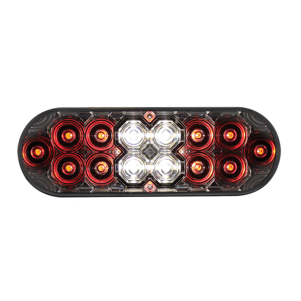 6" Oval Combo Light With 14 LED Stop, Turn & Tail & 16 LED Back-Up - Red LED/Clear Lens