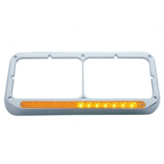 Rectangular Dual Headlight Bezel With LED Sequential Light Bar (Driver) - Amber LED/Amber Lens