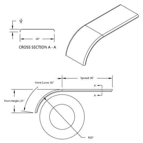 80" 430 Stainless Steel (16ga) Roll Formed Edge Smooth Half Fender - SS Series (Pair)