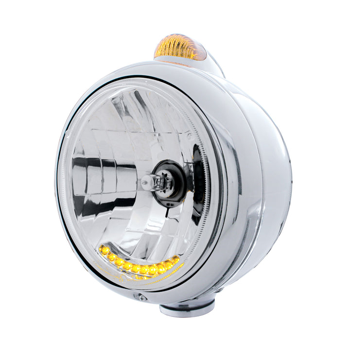 Stainless Steel Guide 682-C Headlight H4 With 6 Amber LED &amp; Dual Mode LED Signal-Amber Lens