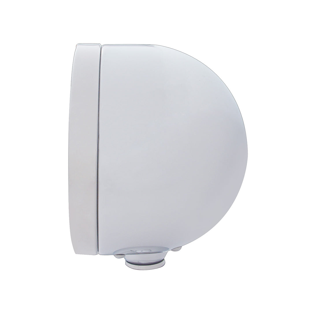 Stainless Steel Classic Half Moon Headlight H4 With White LED &amp; Dual Mode LED Signal-Clear Lens