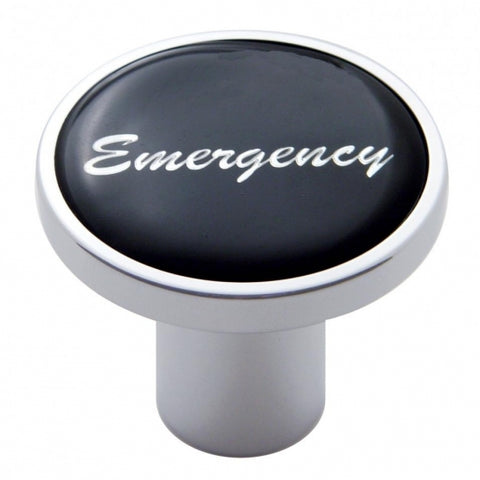 Aluminum Screw-On Air Valve Knob With Glossy Emergency Script Sticker - Black Sticker