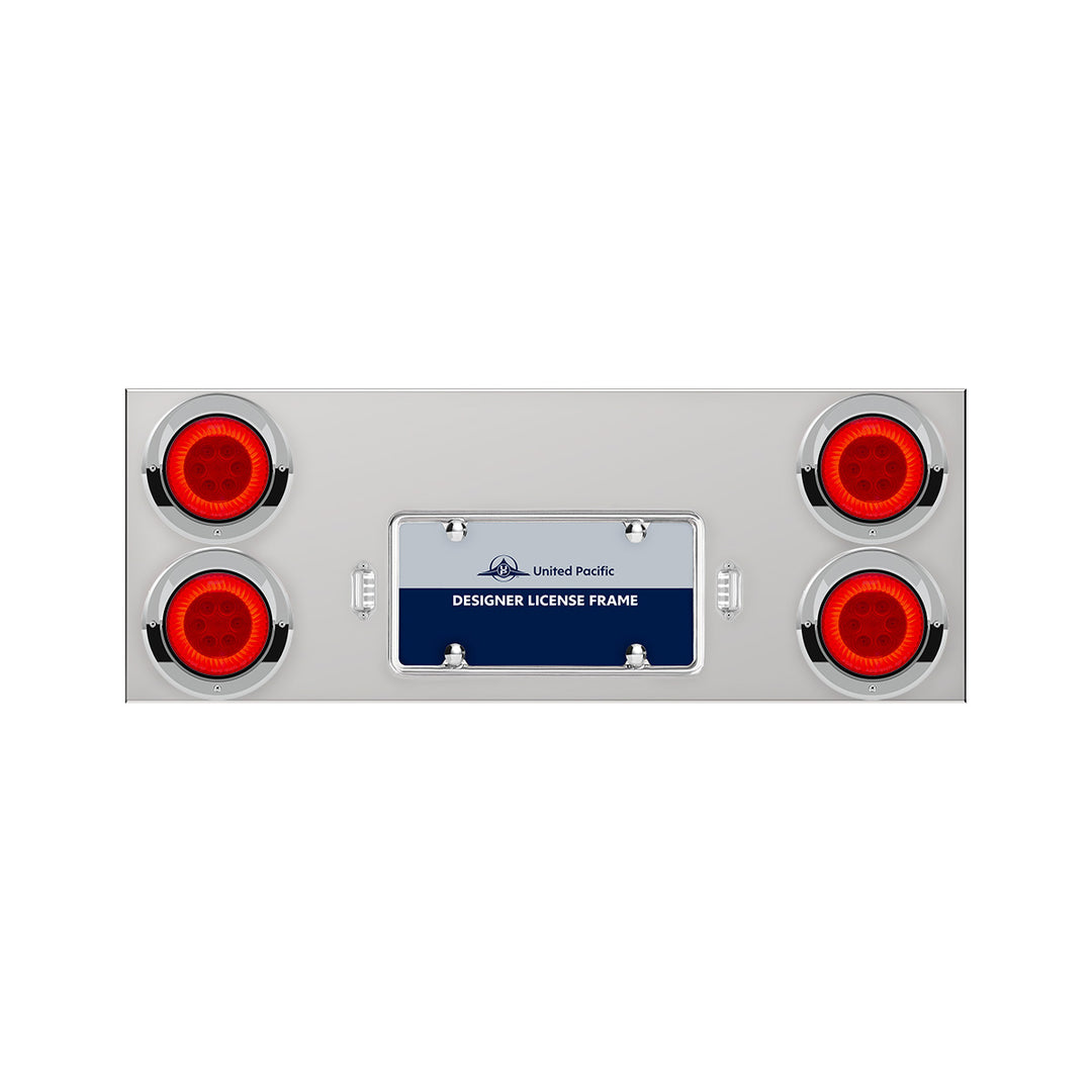 33-3/4" Stainless Rear Center Panel With 4X 16 LED 4" Turbine Lights &amp; Visors - Red LED/Red Lens