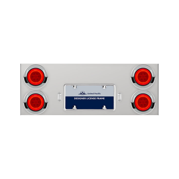 33-3/4" Stainless Rear Center Panel With 4X 16 LED 4" Turbine Lights &amp; Visors - Red LED/Red Lens