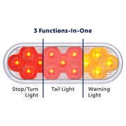 13 LED 6" Oval Double Fury Light (Stop, Turn & Tail) With Warning Light - Red & Amber LED/Clear Lens