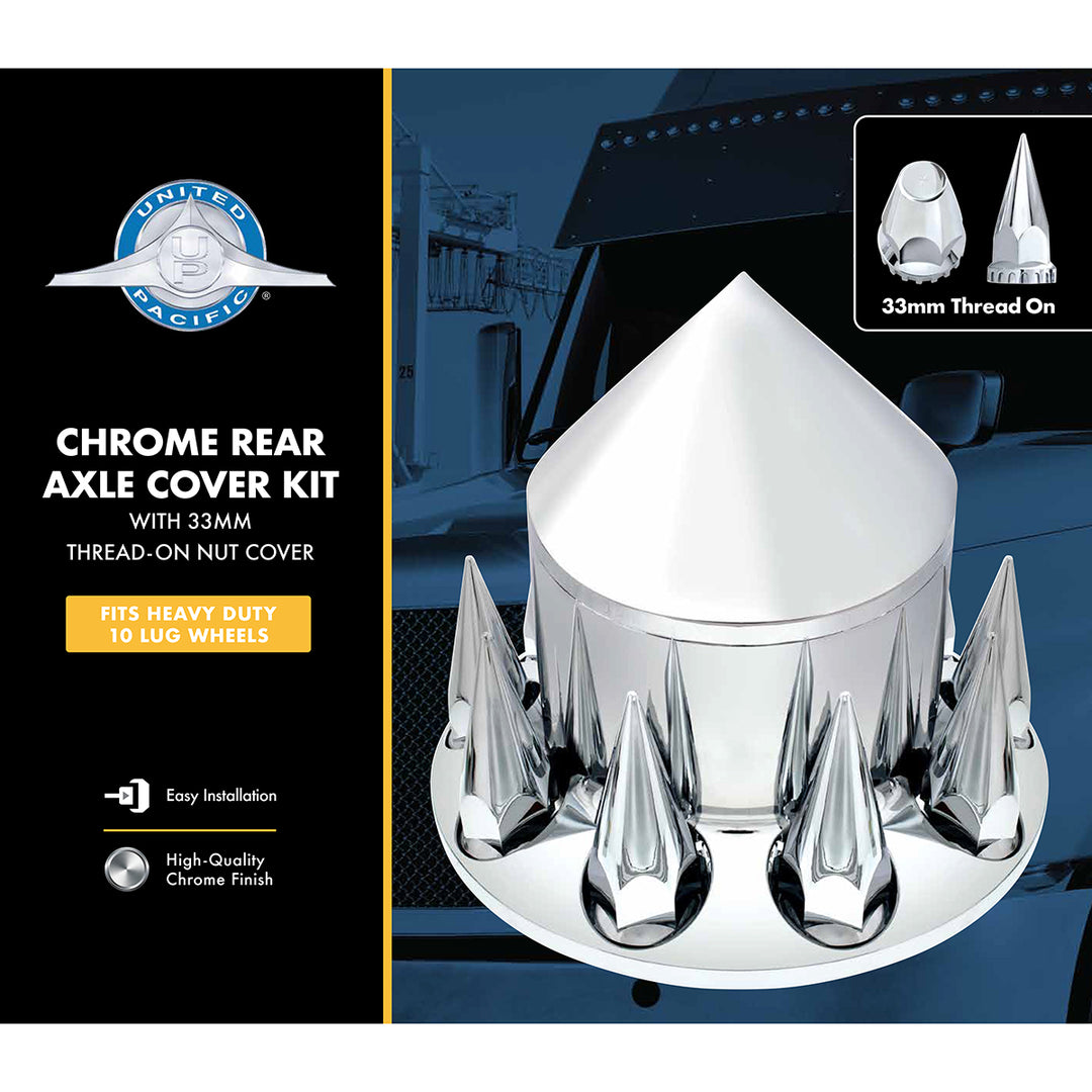 Spike Rear Axle Cover With 33mm Spike Thread-On Nut Covers - Chrome