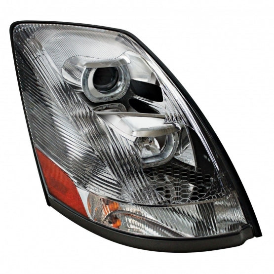Chrome Projection Headlight With White LED Light Bar For 2003-2017 Volvo VN/VNL - Passenger