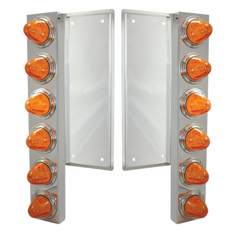 FL SS Front Air Cleaner Bracket With 12X 11 LED Watermelon Lights & Bezels -Amber LED & Lens