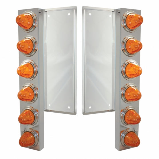 FL SS Front Air Cleaner Bracket With 12X 11 LED Watermelon Lights & Bezels -Amber LED & Lens