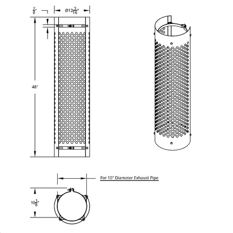 48" Tall 270 Degree Stainless Exhaust Muffler Shield For 10" Diameter Exhaust - Round Slot