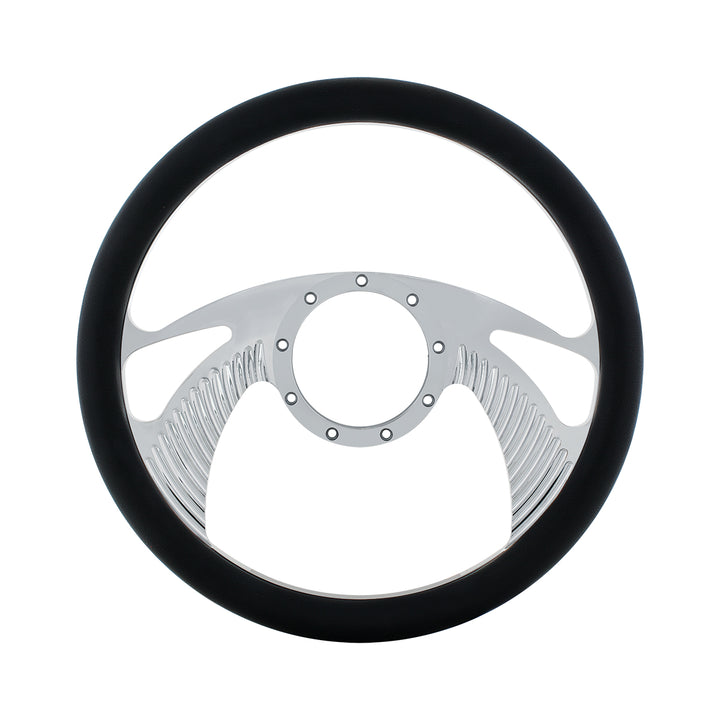 14" Chrome Aluminum Scorpion Style Steering Wheel With Black Engineered Leather Grip