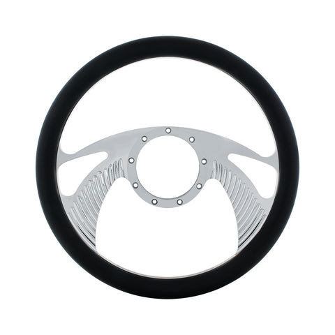14" Chrome Aluminum Scorpion Style Steering Wheel With Black Engineered Leather Grip
