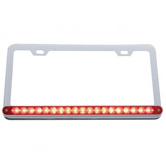 Chrome License Plate Frame With 19 LED 12" Reflector Light Bar - Red LED/Red Lens