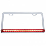 Chrome License Plate Frame With 19 LED 12" Reflector Light Bar - Red LED/Red Lens