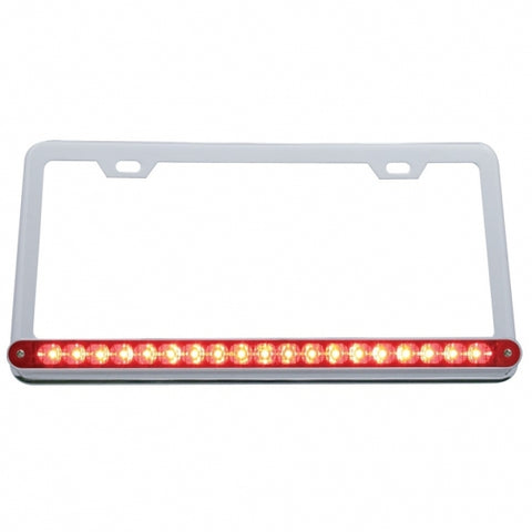 Chrome License Plate Frame With 19 LED 12" Reflector Light Bar - Red LED/Red Lens