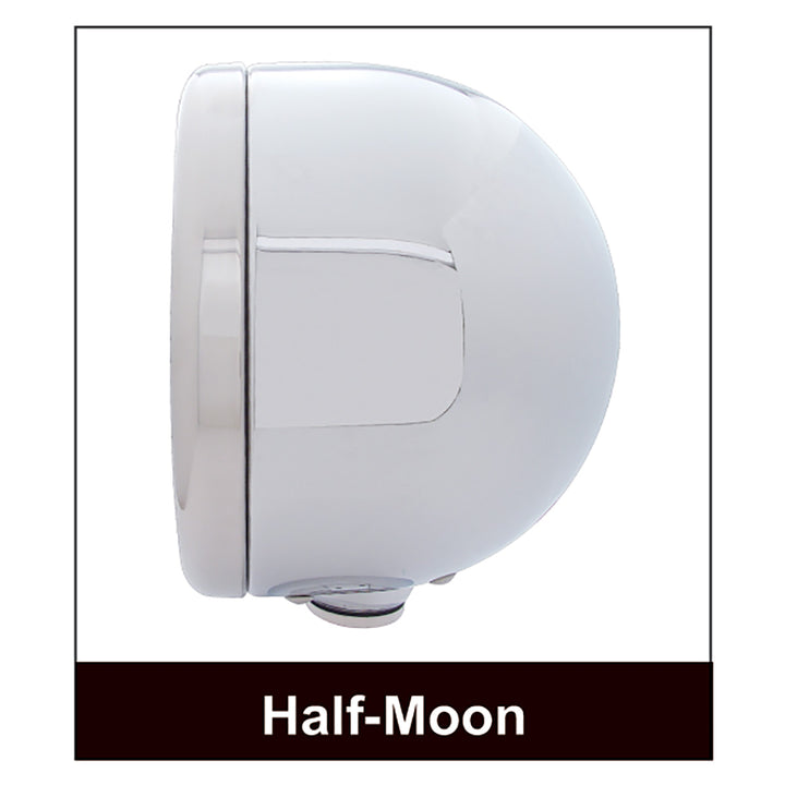 Stainless Steel Classic Half Moon Headlight 6014 Bulb &amp; LED Turn Signal - Clear Lens