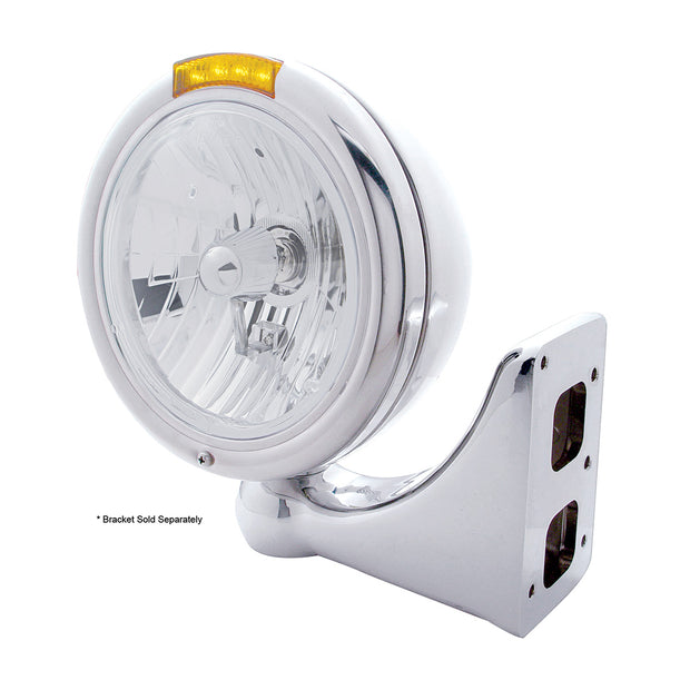 Chrome Classic Headlight Crystal H4 Bulb & LED Turn Signal - Amber Lens
