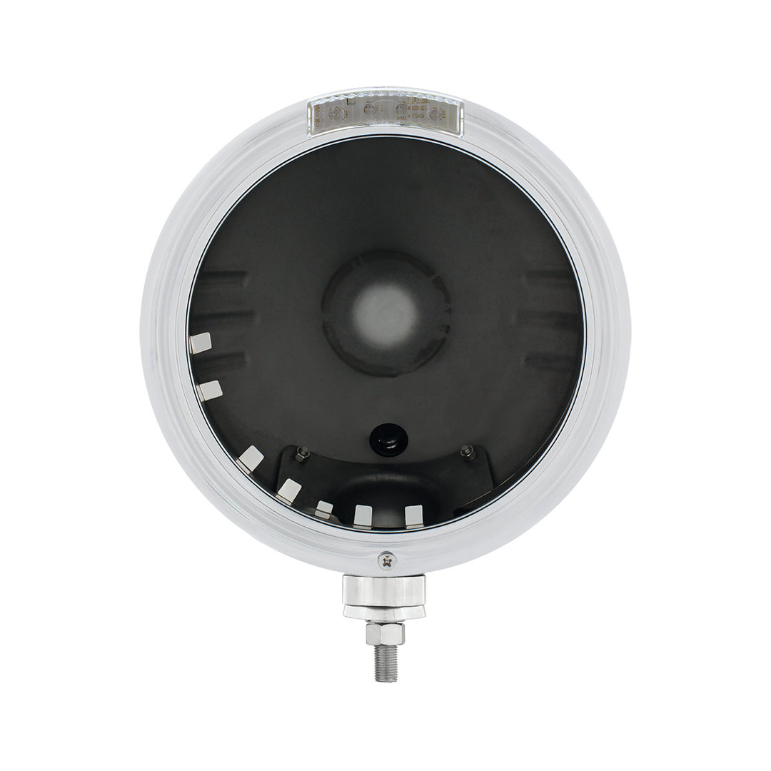 Stainless Steel Classic Stripe Headlight No Bulb With LED Signal - Clear Lens