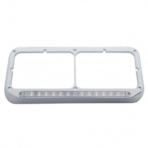14 LED Chrome Rectangular Dual Headlight Bezel - White LED/Clear Lens