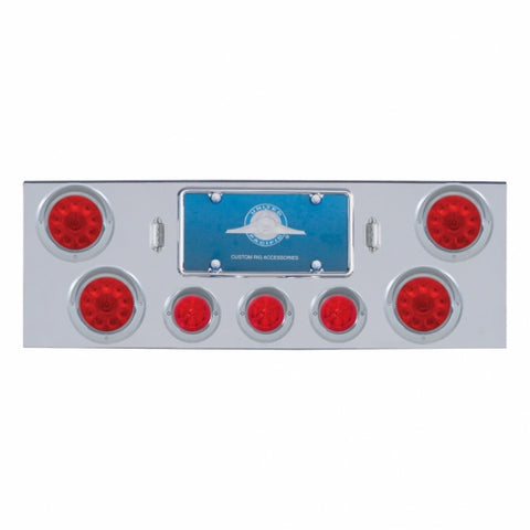 CR Rear Center Panel With 4X 10 LED 4" Lights & 3X 13 LED 2-1/2" Beehive Lights & Visors-Red LED & Lens