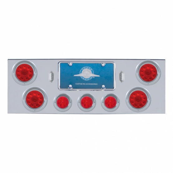 CR Rear Center Panel With 4X 10 LED 4" Lights & 3X 13 LED 2-1/2" Beehive Lights & Visors-Red LED & Lens