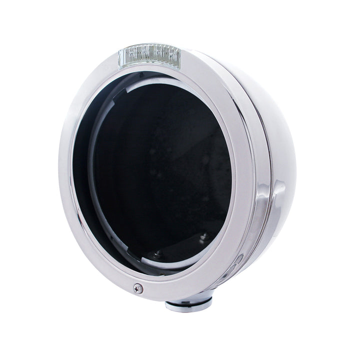 Stainless Steel Bullet Classic Headlight No Bulb With LED Turn Signal - Clear Lens