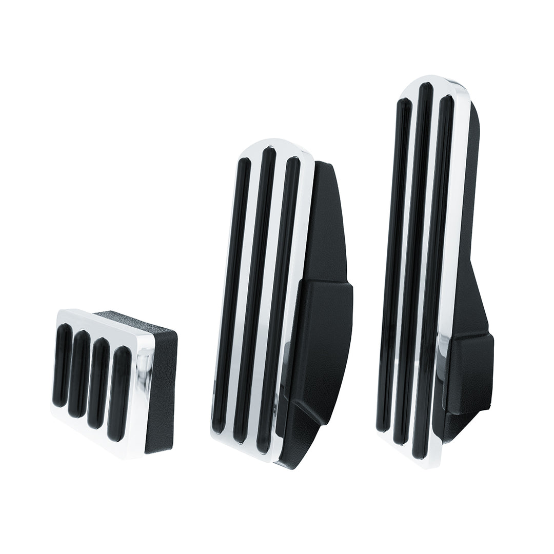 Chrome Pedal Set With Black Insert For Kenworth W900L (1990-2005), T800 (1986-2005), &amp; T600 (1986-1993)