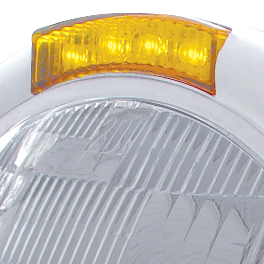Stainless Steel Classic Headlight H6024 Bulb &amp; LED Turn Signal - Amber Lens
