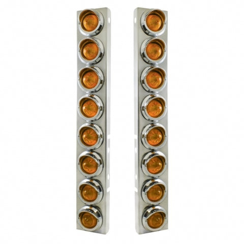 SS Front Air Cleaner Bracket With 16X 9 LED 2" Beehive Lights & Visors For Peterbilt-Amber LED & Lens