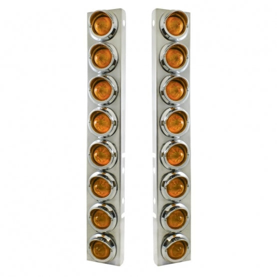 SS Front Air Cleaner Bracket With 16X 9 LED 2" Beehive Lights & Visors For Peterbilt-Amber LED & Lens