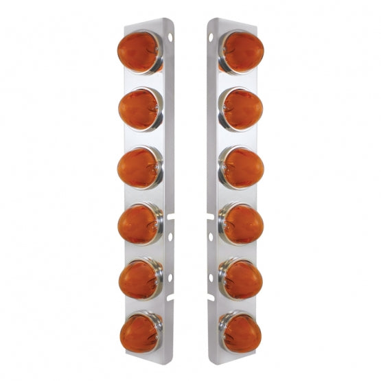 SS Front Air Cleaner Bracket With 12X 9 Amber LED Dual Function Watermelon GloLight For Peterbilt-Amber Lens