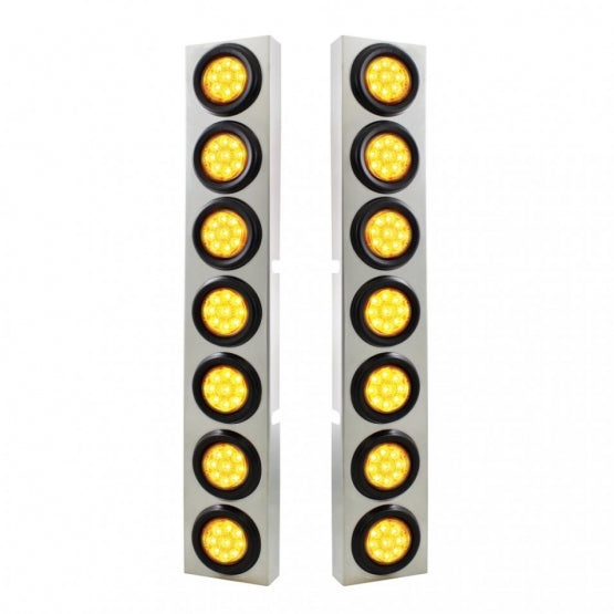 SS Front Air Cleaner Bracket With 14X 9 Amber LED 2" Reflector Lights For KW Trucks -Amber Lens