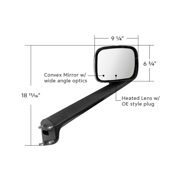 Chrome Hood Mirror Assembly W/ Sequential LED Lights For 2018-2024 Freightliner Cascadia - Passenger/Heated
